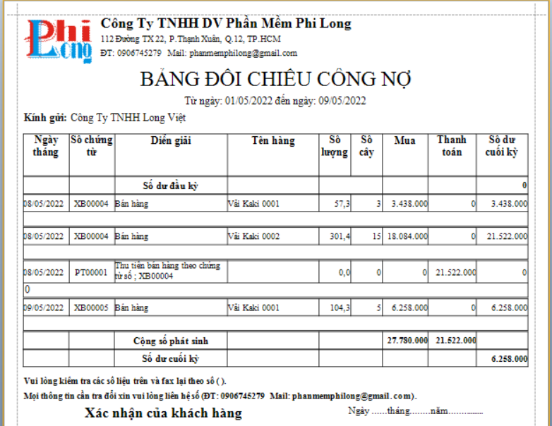 M&#224;ng h&#236;nh in bảng đối chiều c&#244;ng nợ kh&#225;ch h&#224;ng