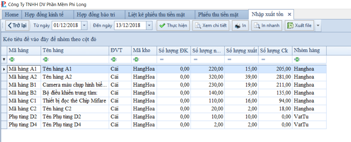 Báo cáo nhập xuất tồn kho