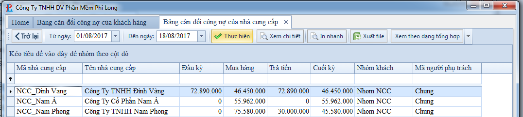 Báo cáo công nợ nhà cung cấp
