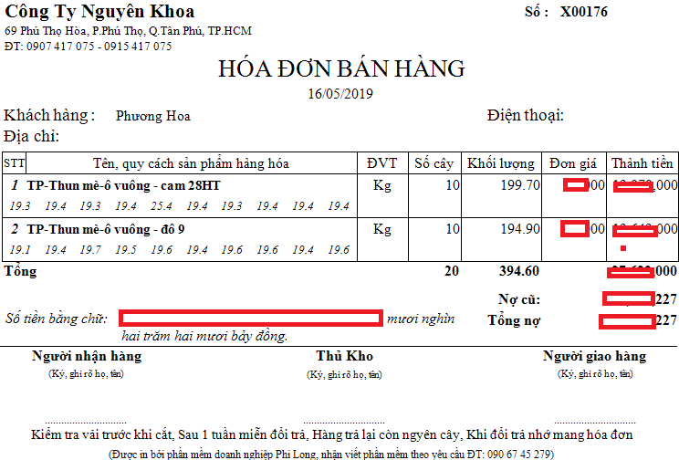 Mẫu in phiếu bán hàng