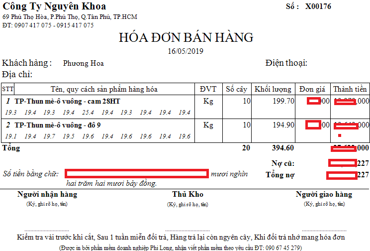 Mẫu in phiếu b&#225;n h&#224;ng